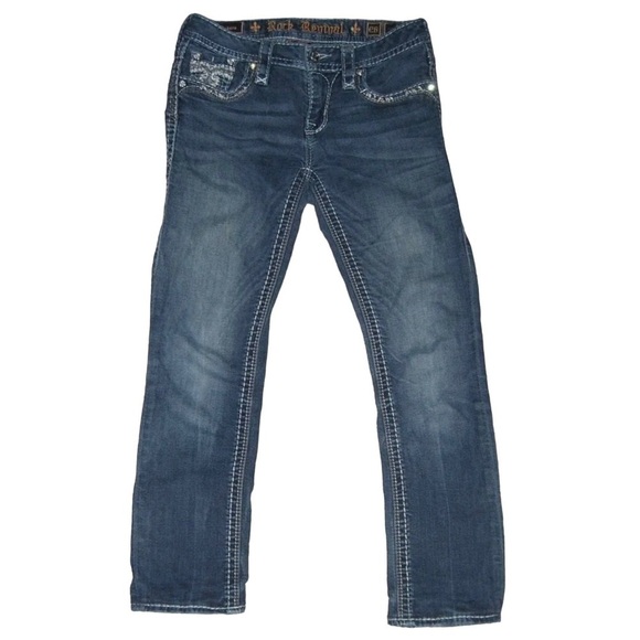 Rock Revival Sukara Straight Leg Metallic Embroidered Bling Buckle Short Length - Picture 2 of 13